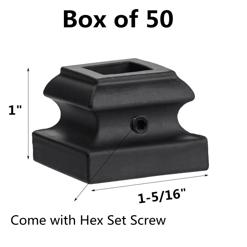 Senmit Iron Baluster Shoes - Flat Shoe with Screw - for 1/2"" Square Balusters - Set of 50 (Satin Black) - Image 2